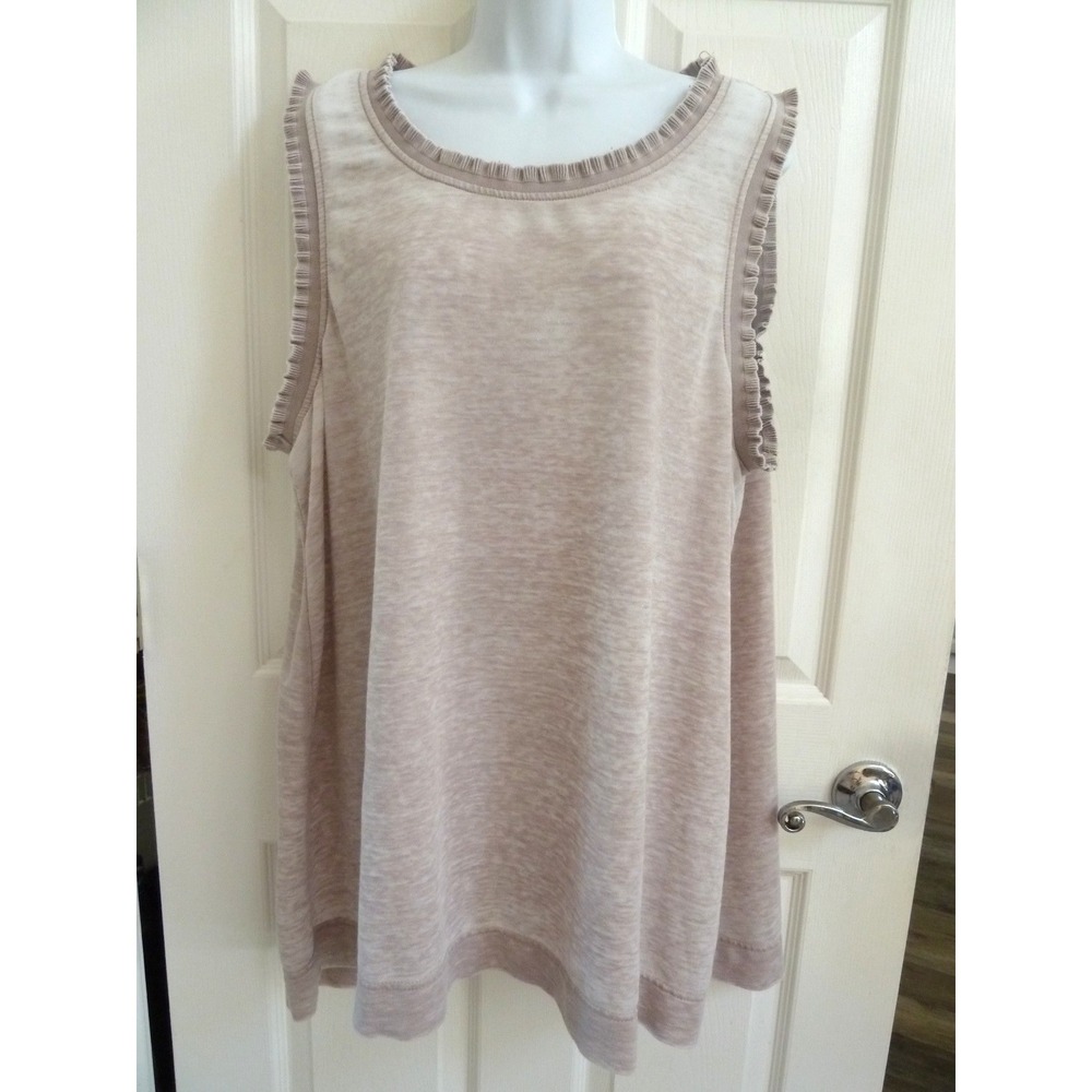 Jones New York JNY Plus 2X Distressed Ruffled Rustic Sleeveless Top Beige